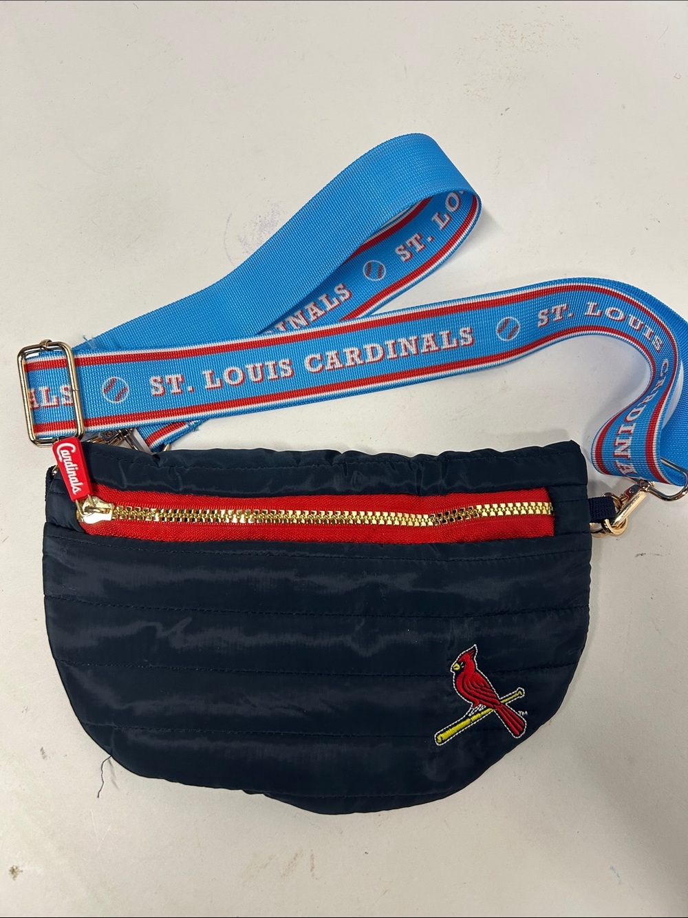 St. Louis Cardinals Navy Quilted Crossbody Bag with Blue Logo Strap